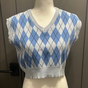 NIIHAI Blue and White Argyle Knit Vest